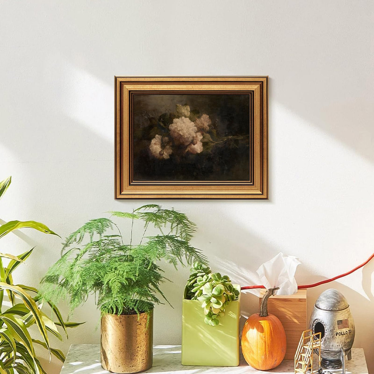 Vintage Gold Framed Moody Floral Wall Art (Moody Peony / 8"L x 10"W)