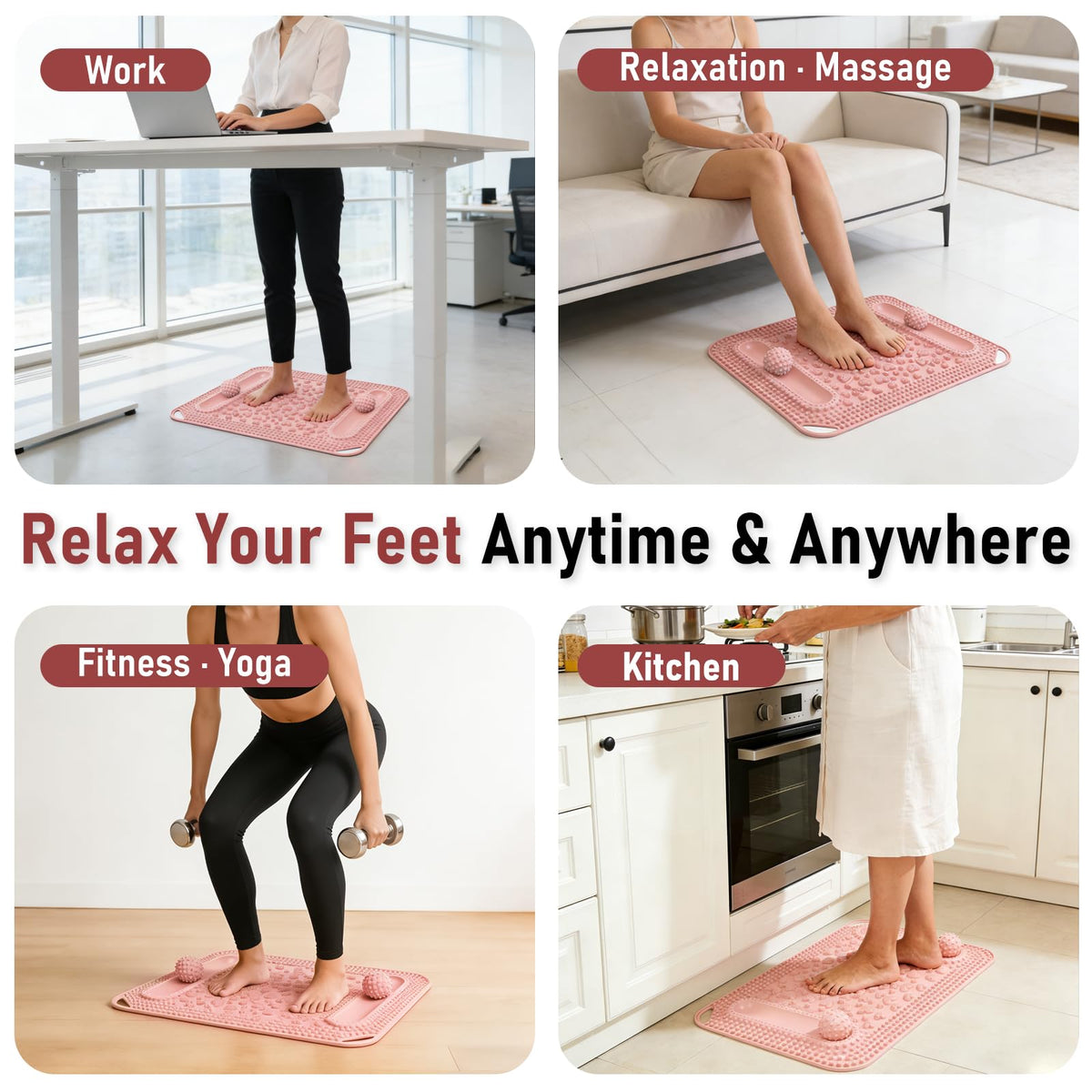 Foot Massage Mat & Foot Massage Balls (22.5x14.2" Pink)