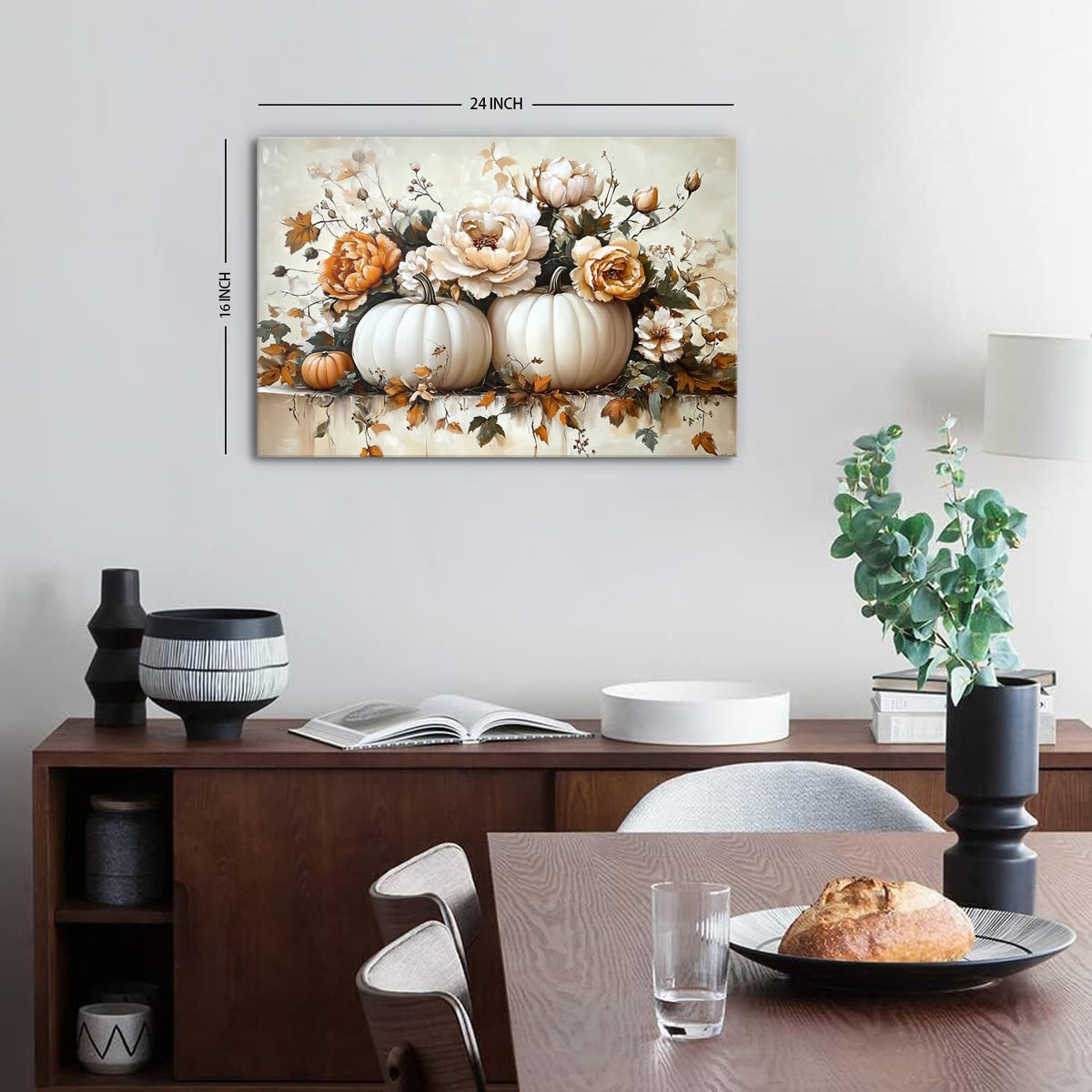 Retro Pumpkin Decor Fall Canvas Wall Art for Living Room Bedroom Autumn Decorations for Home Rustic Flowers Picture Prints Still Life Floral Leaves Painting Thanksgivings Gifts Artwork Poster 16x24” (24"L x 16"W / Pumpkin3)