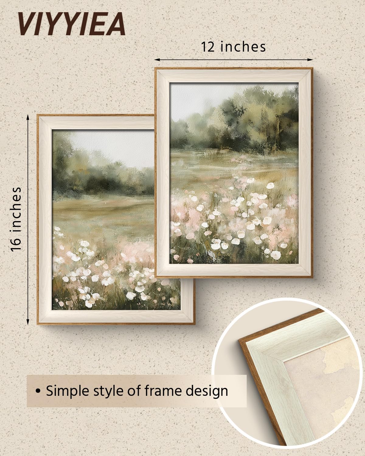 Framed Rustic Countryside Garden Scene Wall Art Set (Meadow Flower Art / 16"L x 12"W)