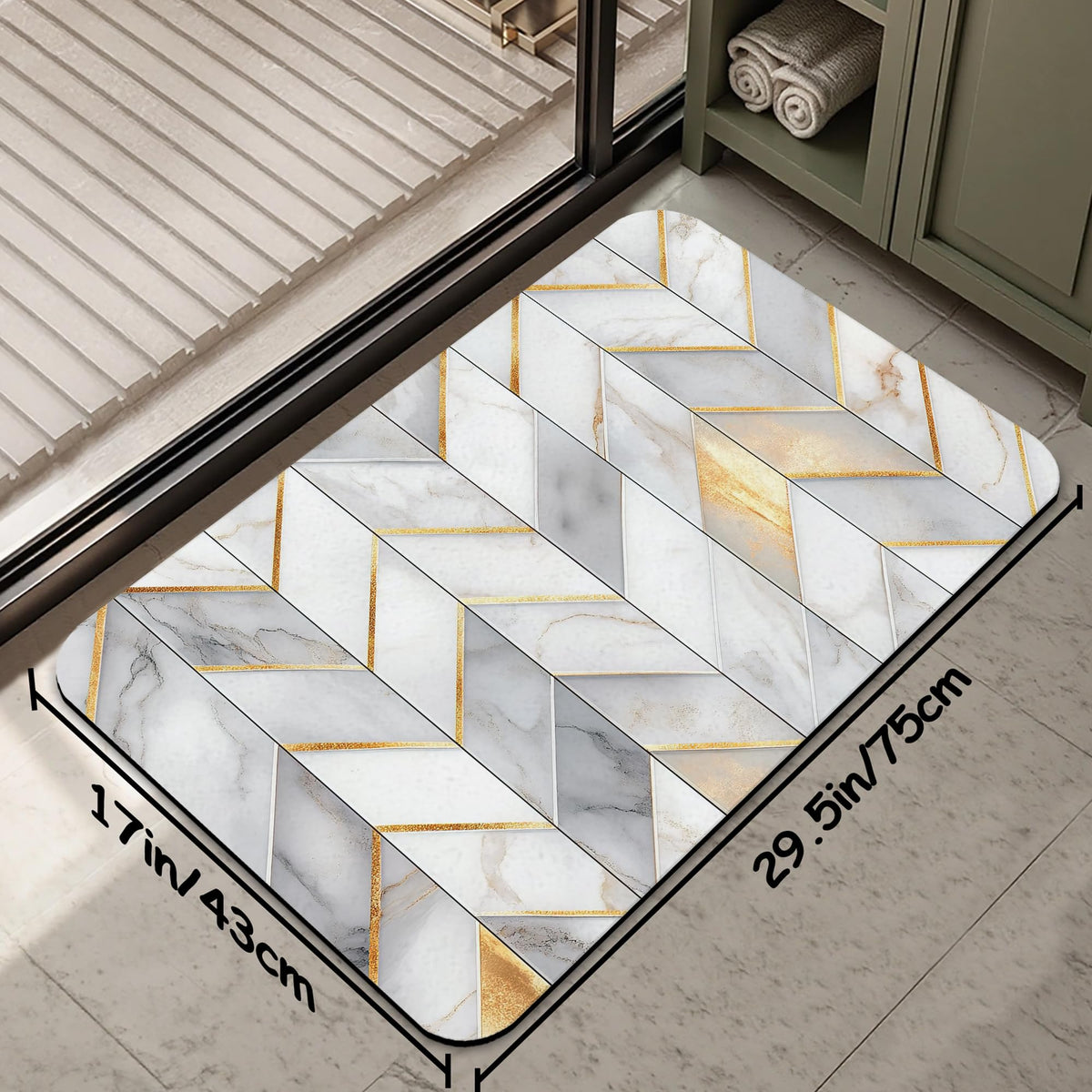 Bathroom Rug Gold Geometric Lines Bath Mat with Non (Gold Geometric Lines)