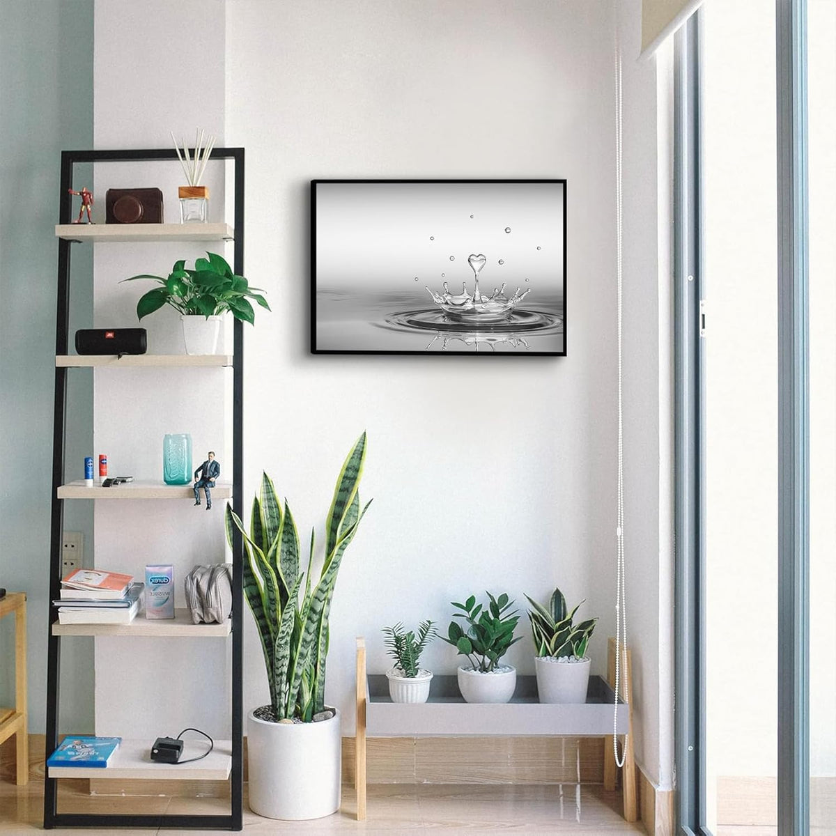 Framed Heart Drop Bathroom Wall Art Black and White Zen Bathroom Wall Art Yoga Meditation Picture Print Wall Decor Spa Room Bedroom Living Room Painting Wall Decorations (Framed Heart Drop / 16"L x 12"W)