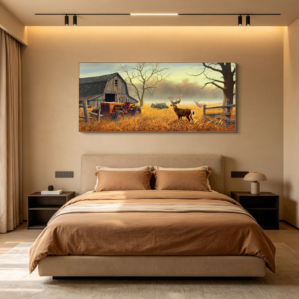 Deer Wall Art Oversized Farm Canvas Wall Decor Living room Bedroom Home (Brown-2 / 86"L x 39"W)
