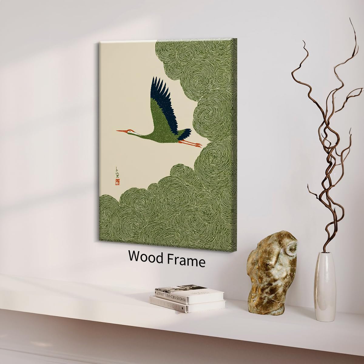 Japanese Flying Framed Wall Art Nature Bird Pictures Aesthetics Posters 16x24 inch Minimalist Animal Prints Nordic Nature Zen Calm for Asian Syle Living Room Bedroom Office Decor Ready to hang (Wrapped Canvas / Japanese Print / 24"L x 16"W)