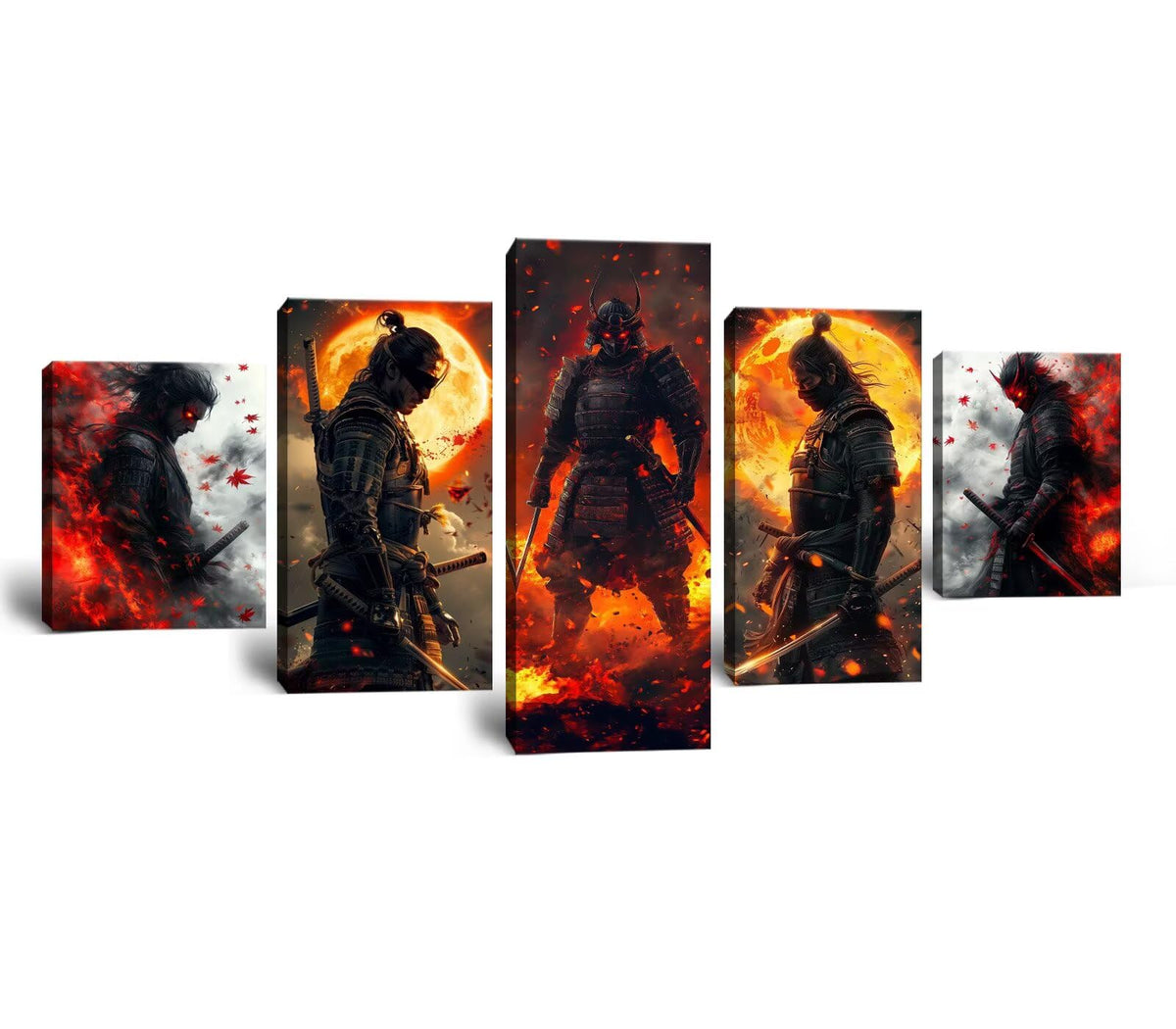 Japanese Pictures Japan Samurai Painting Warrior Figure Theme Anime Wall Art Canvas Print Bushido Posters Artwork for Bedroom Bathroom Office Living Room Home Decor Framed 5 Piece 60''W x 32''H (60"Wx32"H / Samurai 5P-29)