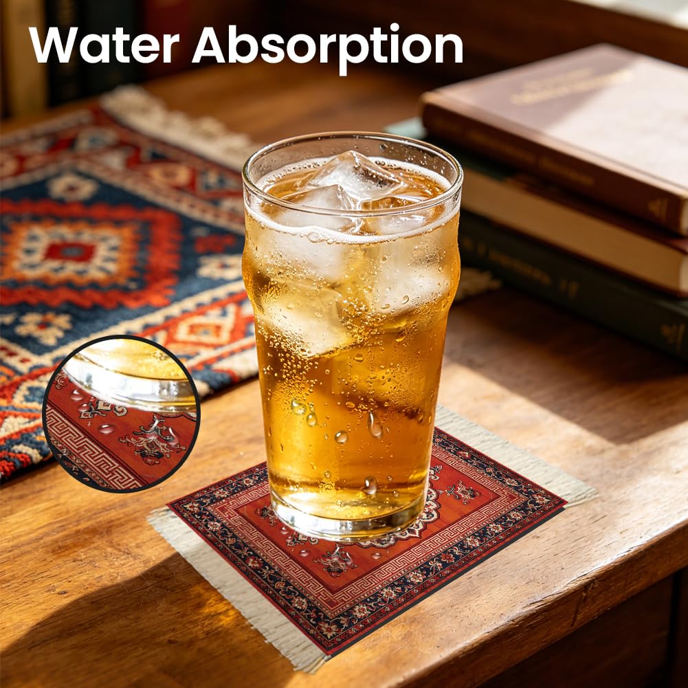 Bohemian Rug Carpet Coasters Set of 6 for Kitchen Office Home (Bohemian Rug)