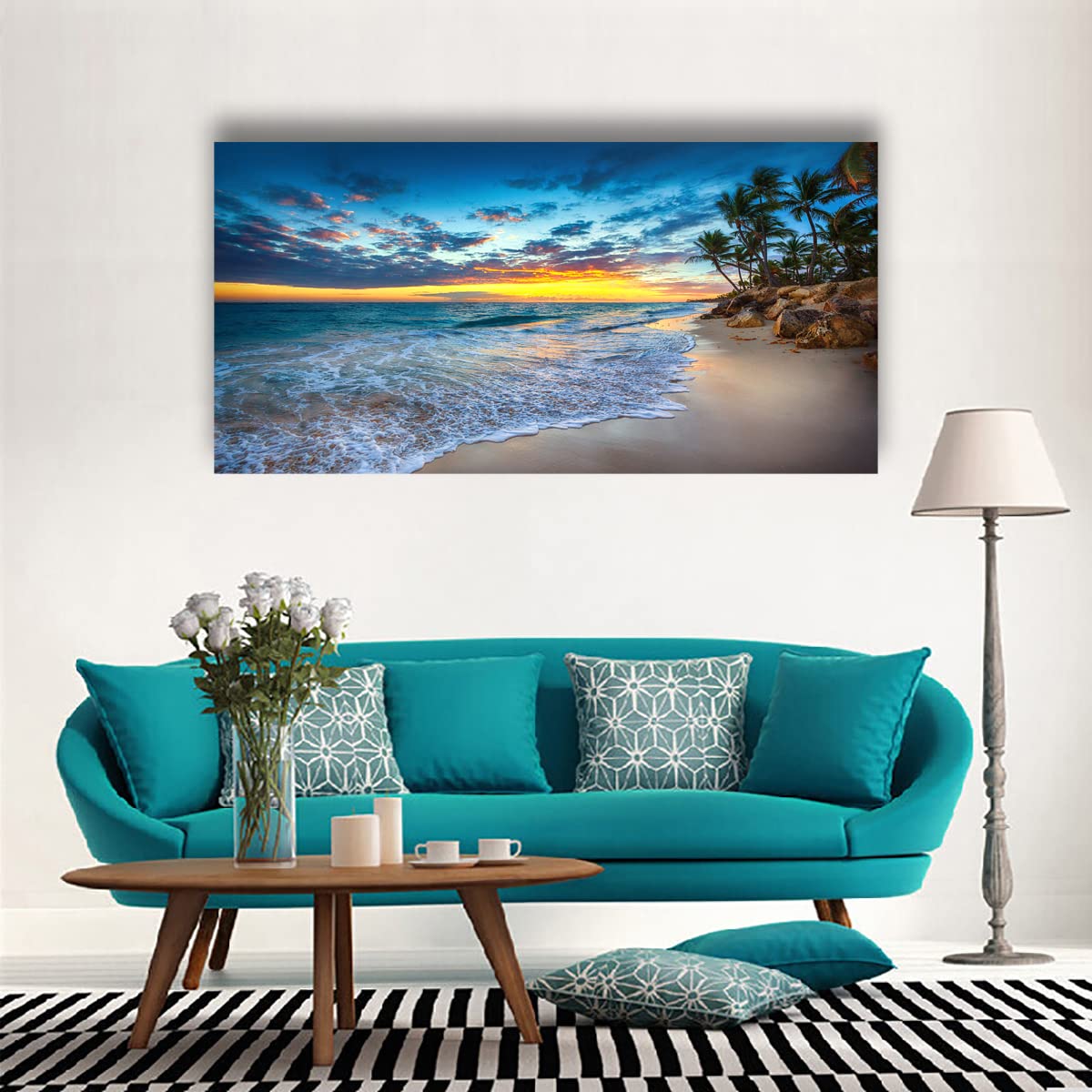 Beach Sunset Pictures Canvas Wall Art For Living Room Bedroom Wall Decor (40"L x 20"W / Beach Sunset Pictures Canvas Wall Art)