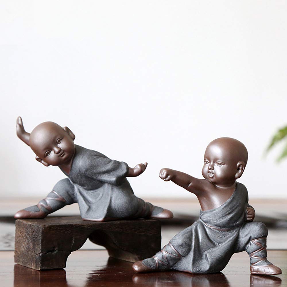 Miniature Buddha Figurine Ceramic Little Cute Buddha Statue Monk Figurine Creative Baby Crafts Dolls Ornaments Gift Chinese Delicate Ceramic Arts and Crafts kung fu Little Monks (Type 7)