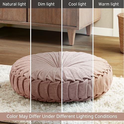 Round Chenille Tufted Floor Pillow Dia 22"x6" Blush (Round Blush / Dia 22" x 6"H)