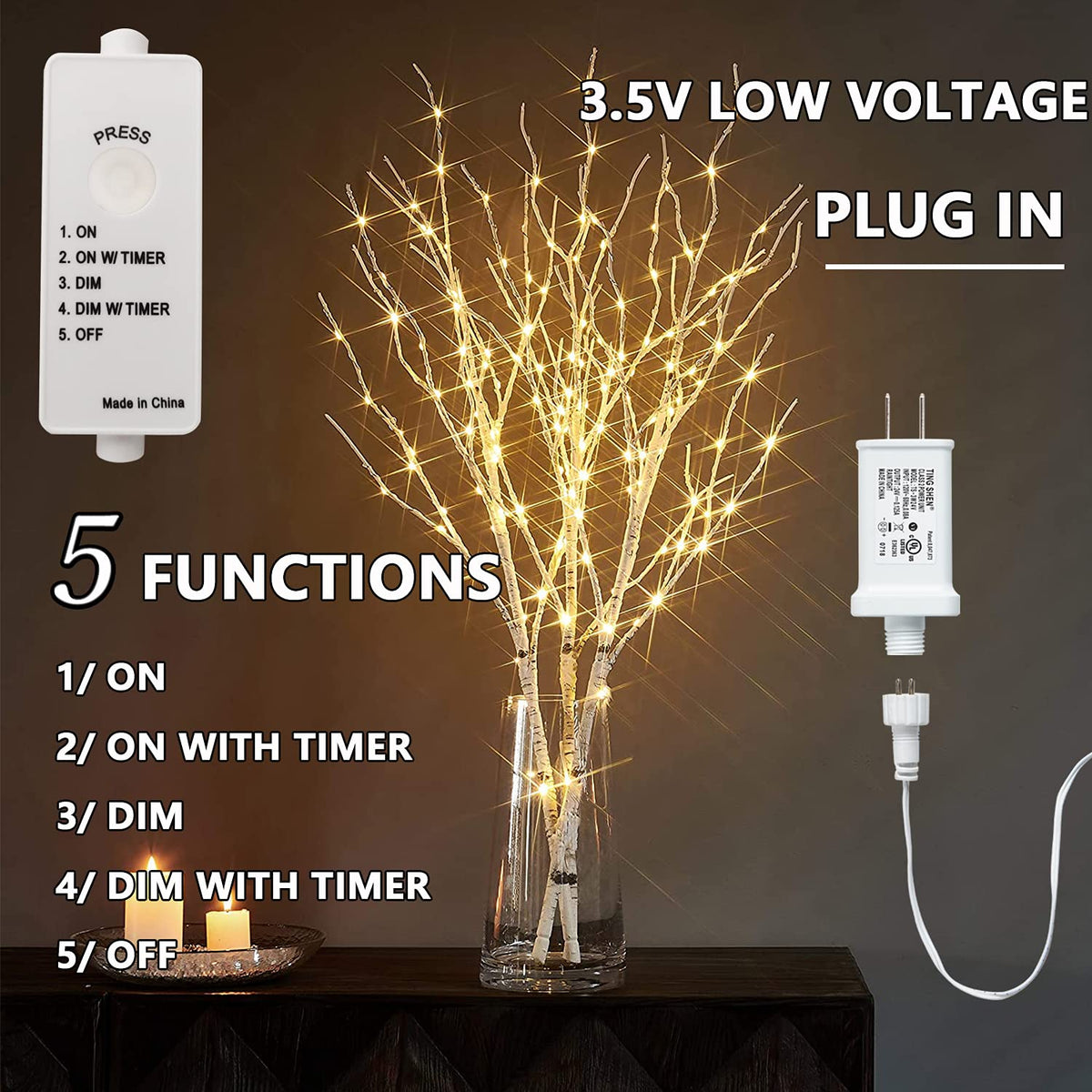 Lighted Branches 150 LED Fairy Lights with Timer 32in Plug in (150led-birch-plug-in / 32in-1 set)