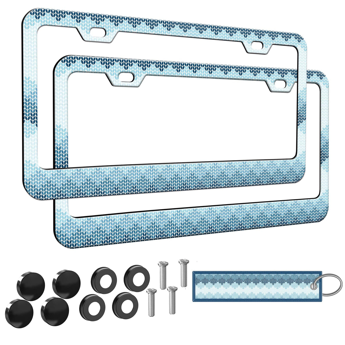 Blue Knit Pattern License Plate Frame Women Men 2Pc Car Tag (for Blue Knitting / 2 pack)