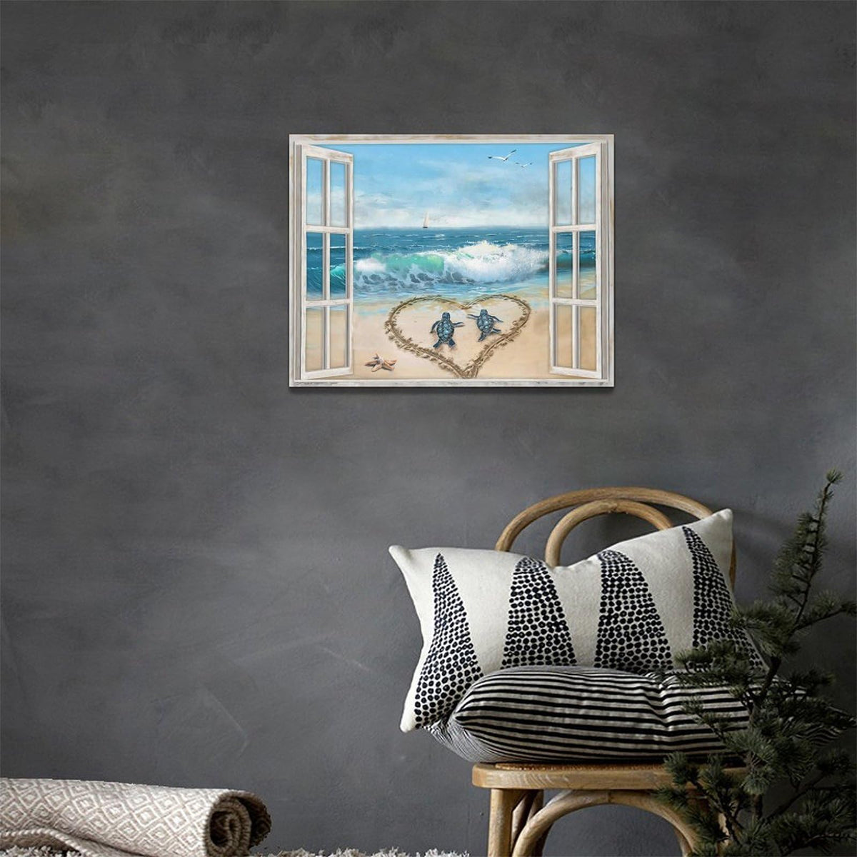 Beach Bathroom Decor Wall Art Ocean Wave Seascape Canvas Painting Prints Coastal Sea Turtle Pictures Wall Decor Modern Artwork Home Decoration for Bathroom Bedroom Living Room 16"x12" (Ocean Sea Turtle / 16"L x 12"W)