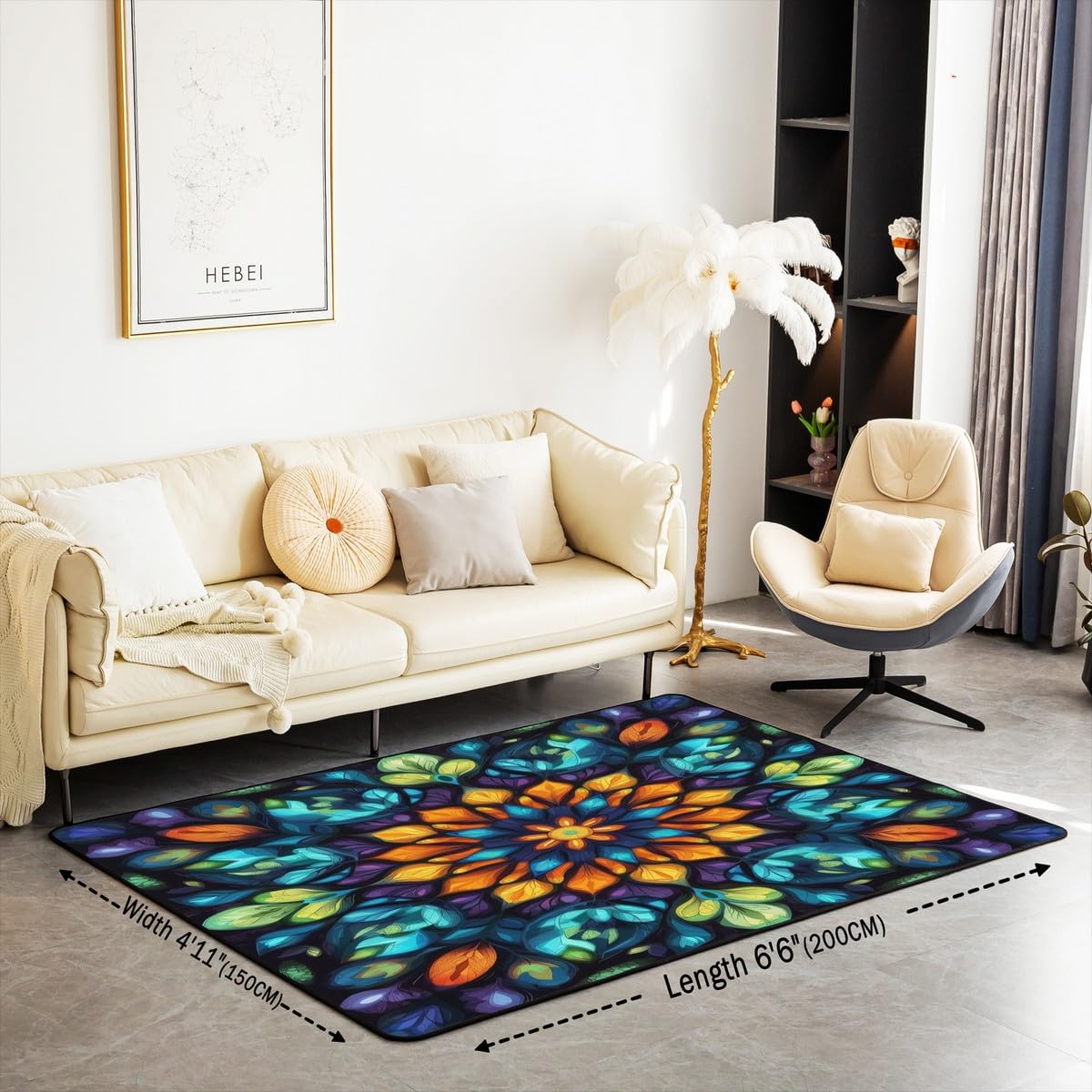 Vintage Mandala Area Rug 5x7 Bohemian Watercolor (Green Teal Orange / 4'11" x 6'6" (Rectangular))