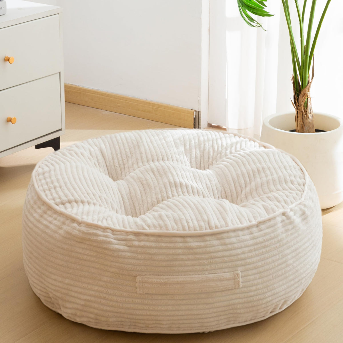 8" Extra Thick Floor Pillow Cushion for Adults (Round Beige / 8" Thick(Pack of 1))