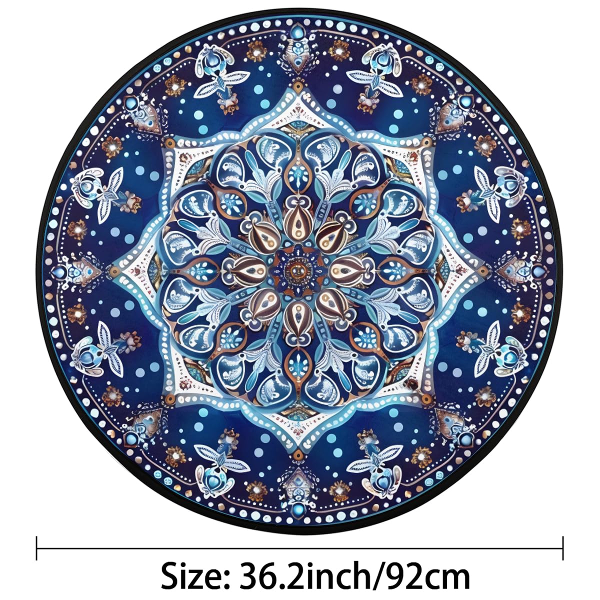 3 Ft Blue Mandala Round Rug Circle Area Rugs Circular Door Mat for Indoor (A:a-8 / 3'3" (Round))