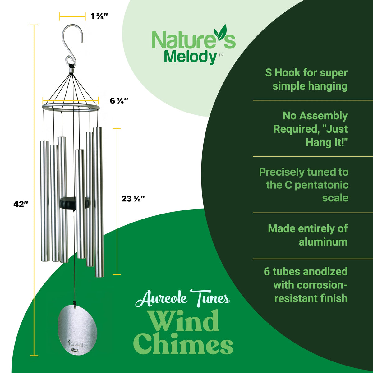 Nature’s Melody Aureole Tunes Wind Chimes (42" / Black Or Rose Gold Or Silver)