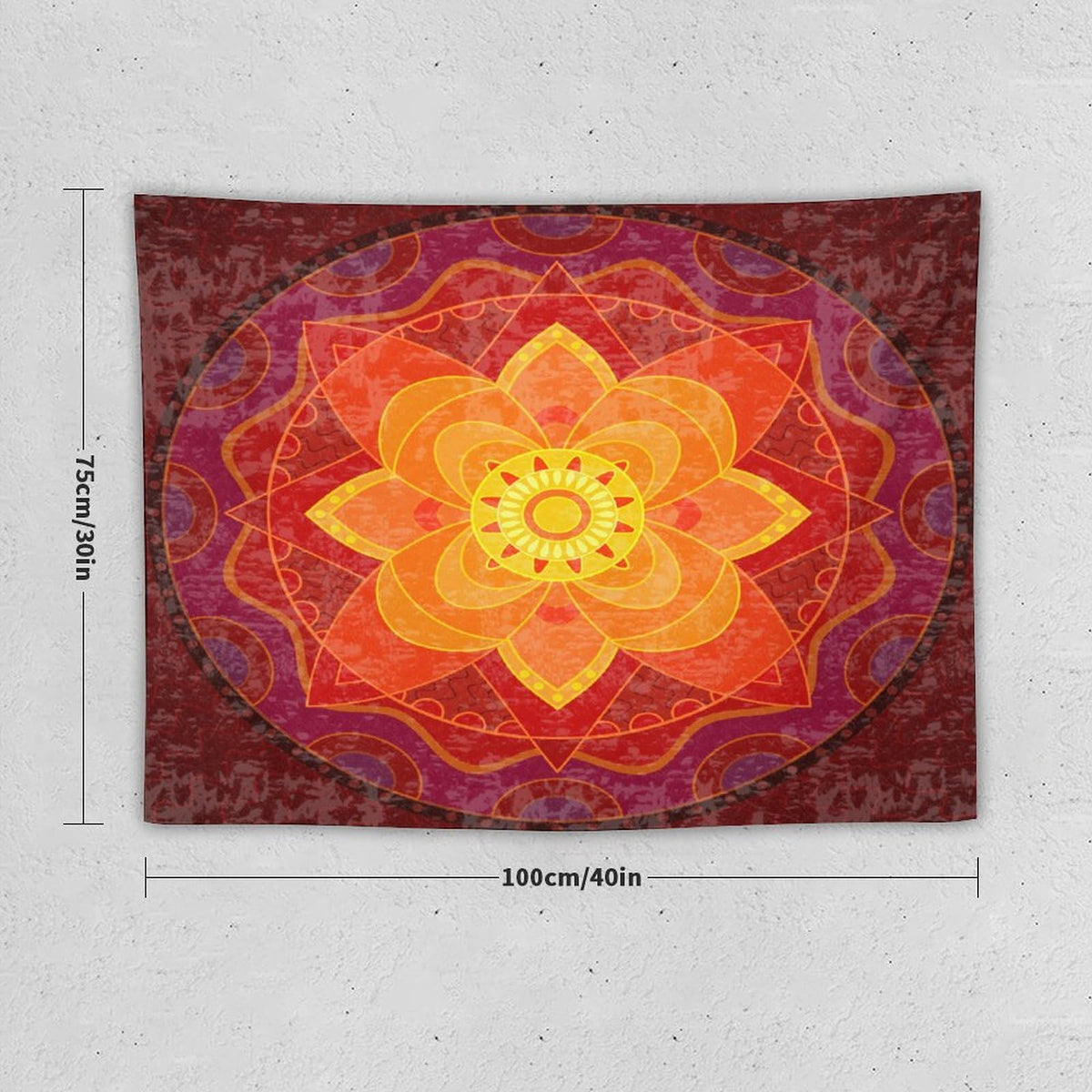 Red Mandala Tapestry Wall Hanging Bright Circular Ethnic Pattern Native Indian Ornament Tapestries Home Decor for Living Room Bedroom Kitchen Dorm 30"x40" (30"L x 40"W / Mandala-9)