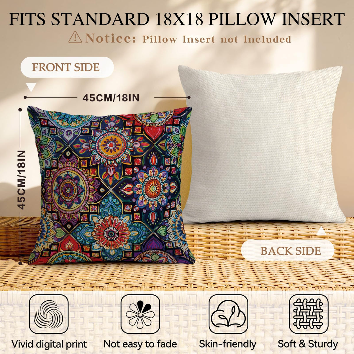 Colorful Bohemian Geometric Pillow Covers Set of 4 (Bohemia Geometry 03 / 18" x 18" (Pack of 4))