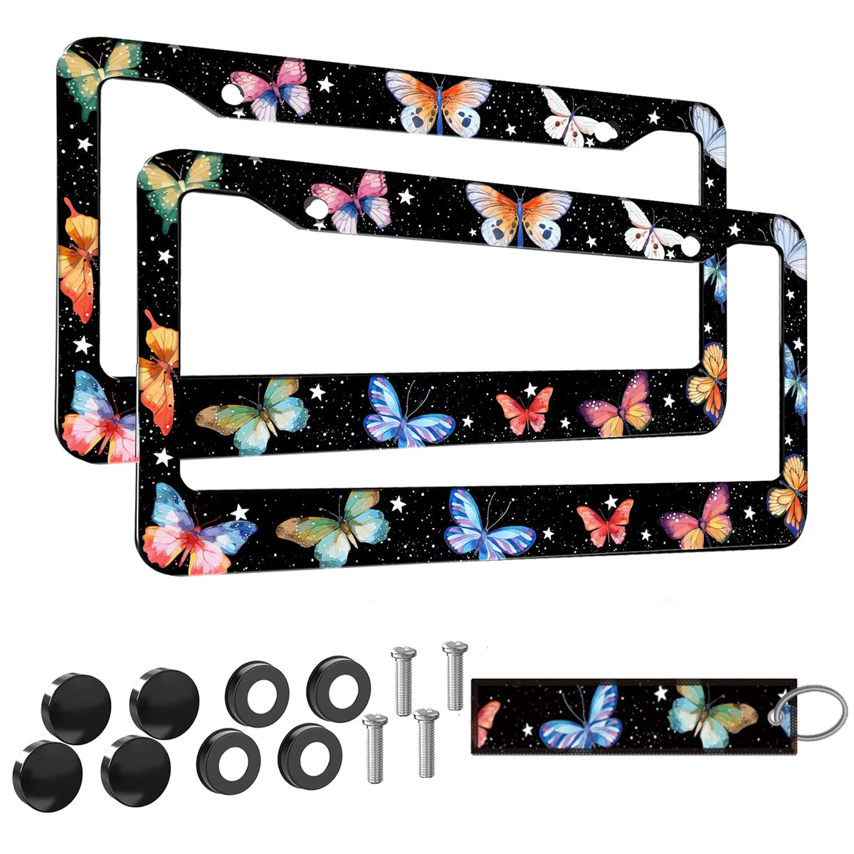 Colorful Butterflies License Plate Frame for Women 2Pc Car Tag (for Butterfly-Colorful)