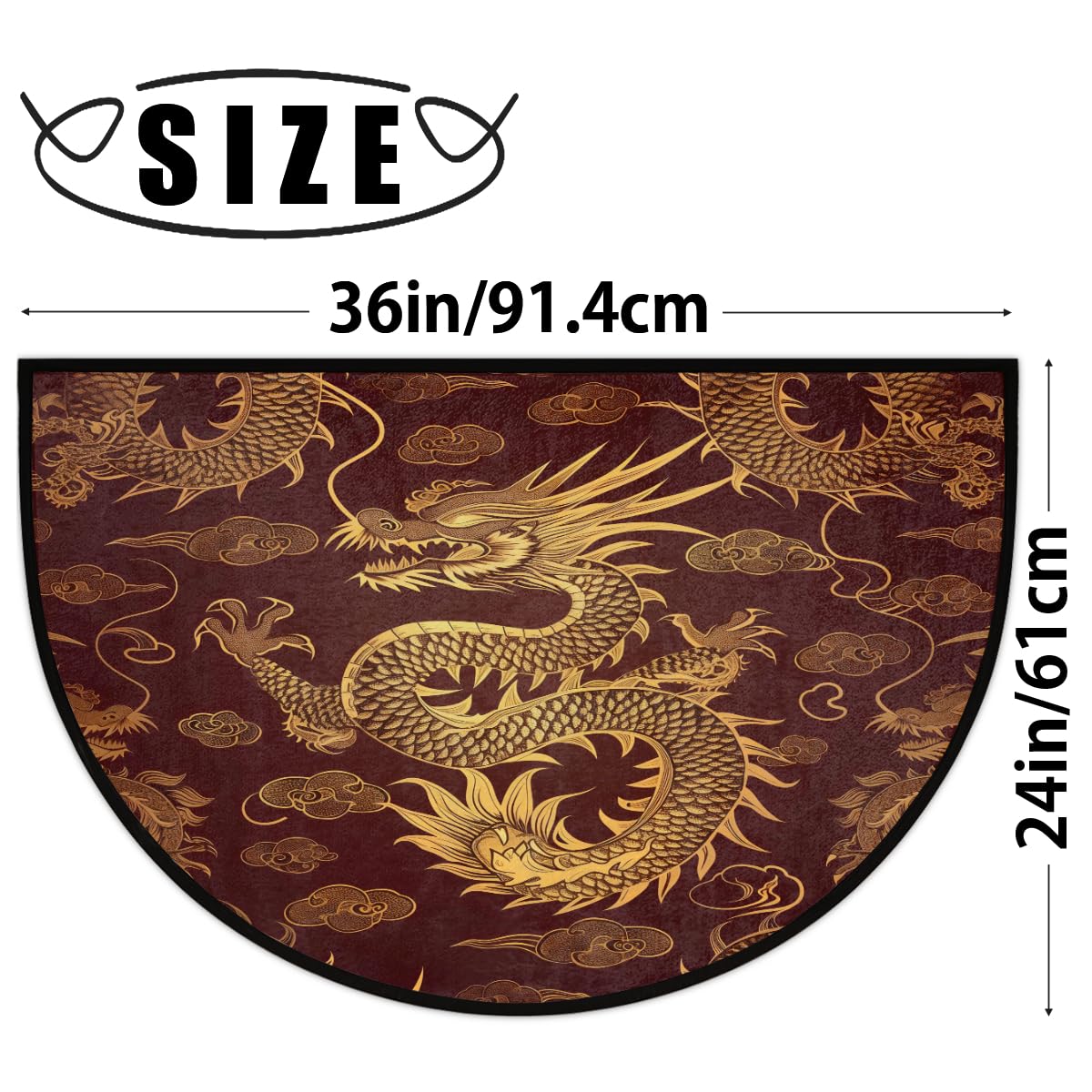 Half Round Door Mat Chinese Dragon Animal Non Slip Semi Circle Doormat (Chinese Dragon Animal)