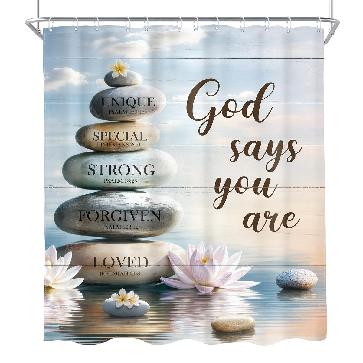 Zen Stone Bible Verse Shower Curtain Motivational Quotes 60Wx72L Inch (D-blue / 60"W x 72"L (Pack of 1))