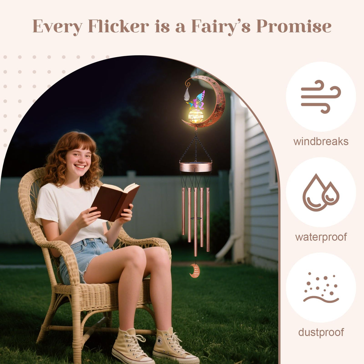 47" Large Fairy Solar Wind Chimes for Outside