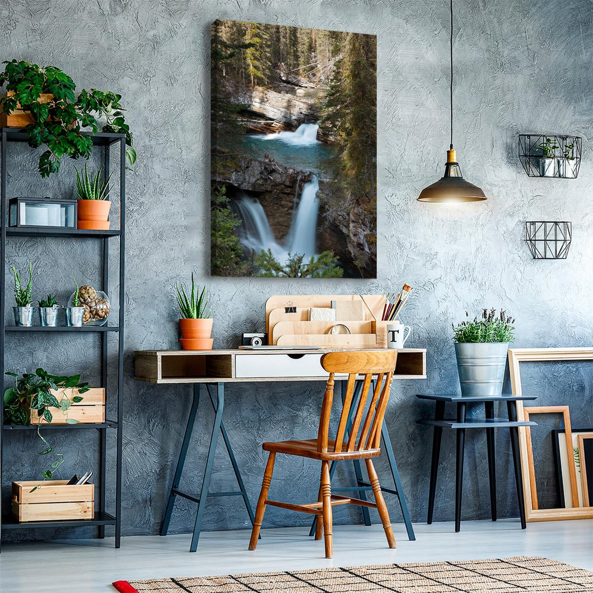 Forest Waterfall Canvas Wall Art Banff National Park Pictures Wall Decor Mountain Landscape Painting Prints Nature Sunrise Pine Tree Scene Poster Artwork for Living Room Bedroom Home Decoration 24x36” (24"L x 36"W / Nature09)