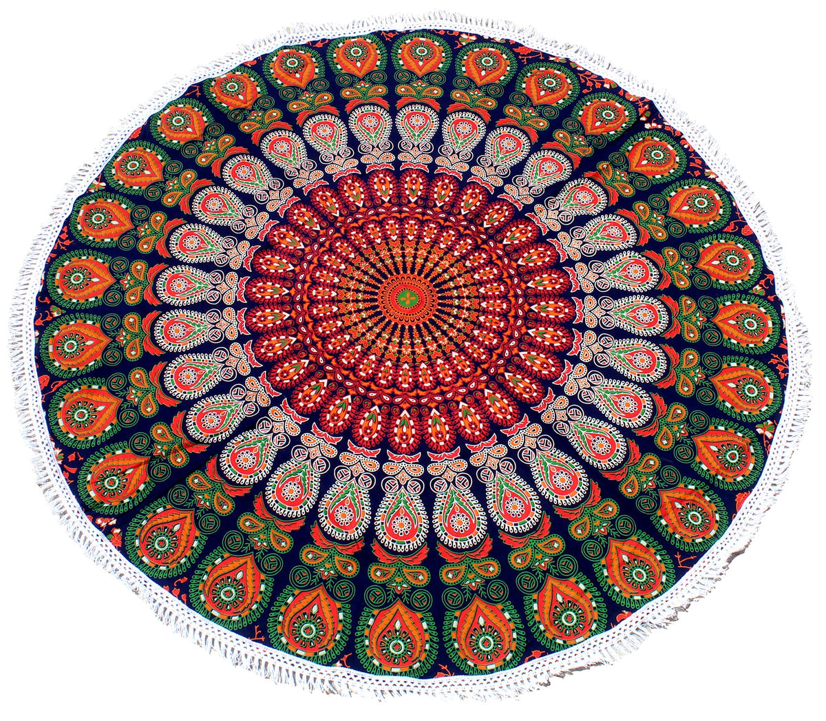 Round Beach Tapestry Turquoise Mandala Throw (5'10" (Round) / Orange and Green)