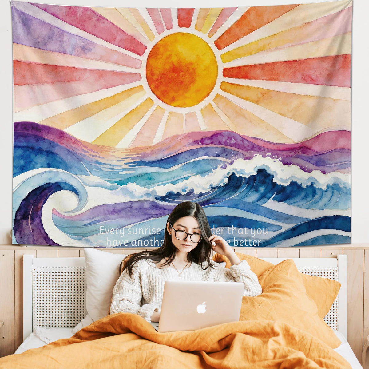 Boho Sun Tapestry Mental Health Wall Hanging for Bedroom 79" x 59" (Colourful / 79"L x 59"W)