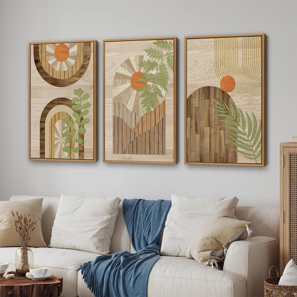 Mid Century Modern Framed Canvas Wall Art Set (Boho Geometric Arch / 16"x24")