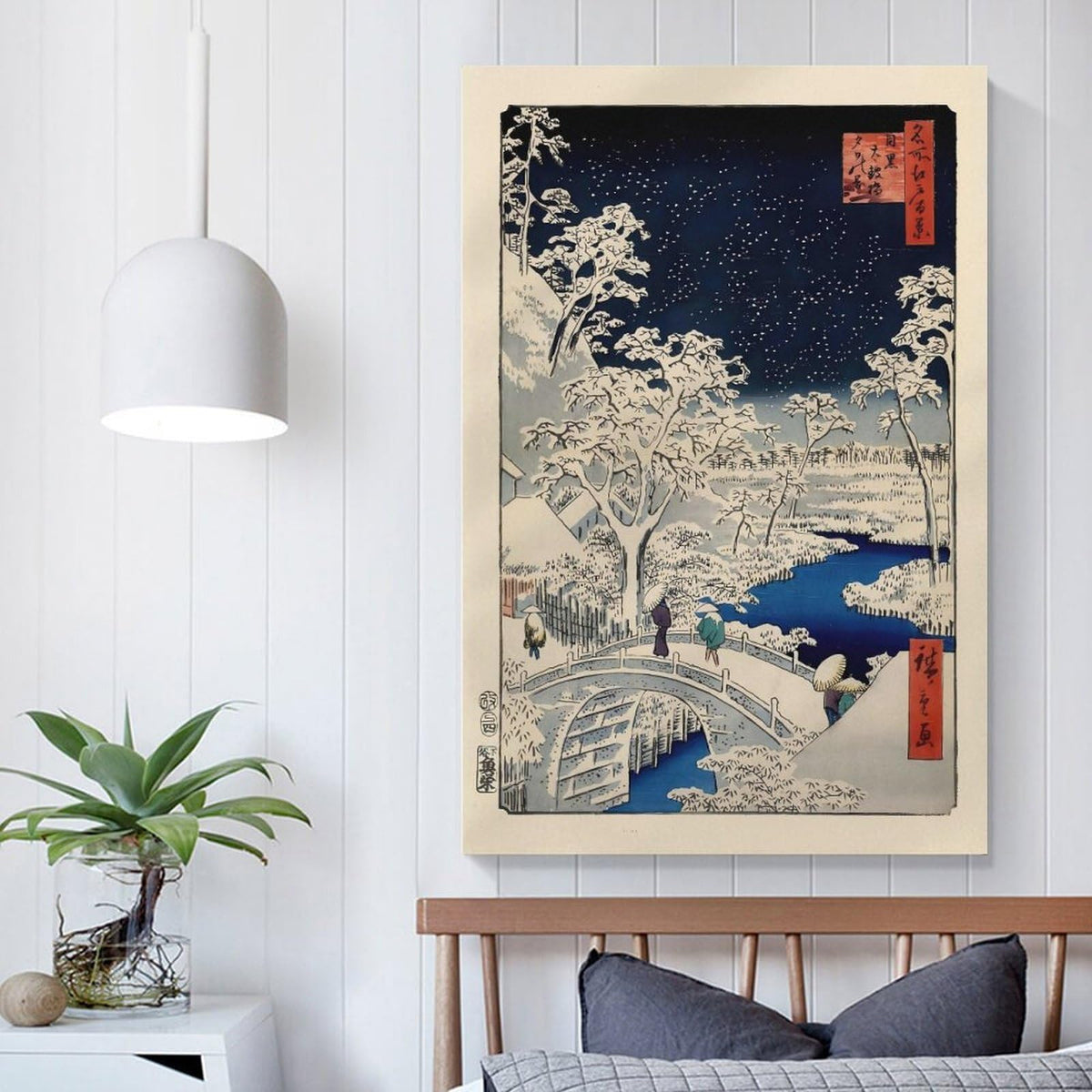 Hiroshige Ukiyo E Meguro Drum Bridge Canvas Printing Wall Art Japanese Winter Snow Starry Night Landscape Prints Wall Decor Posters for Living Room Bedroom Office Decor 12x18inch (style-12 / 18"L x 12"W)
