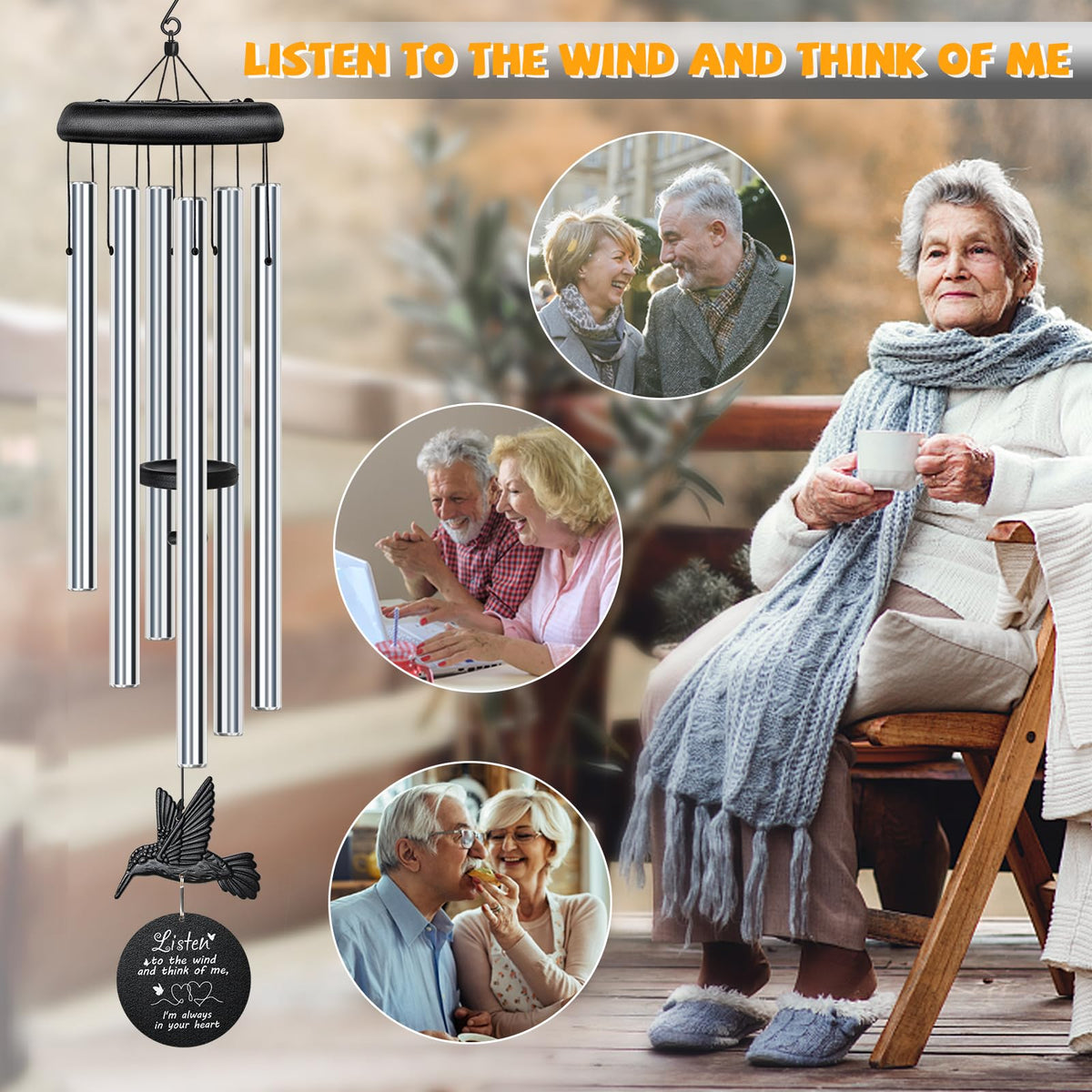 Sympathy Wind Chimes for Outside Deep Tone (Silver Hummingbird)