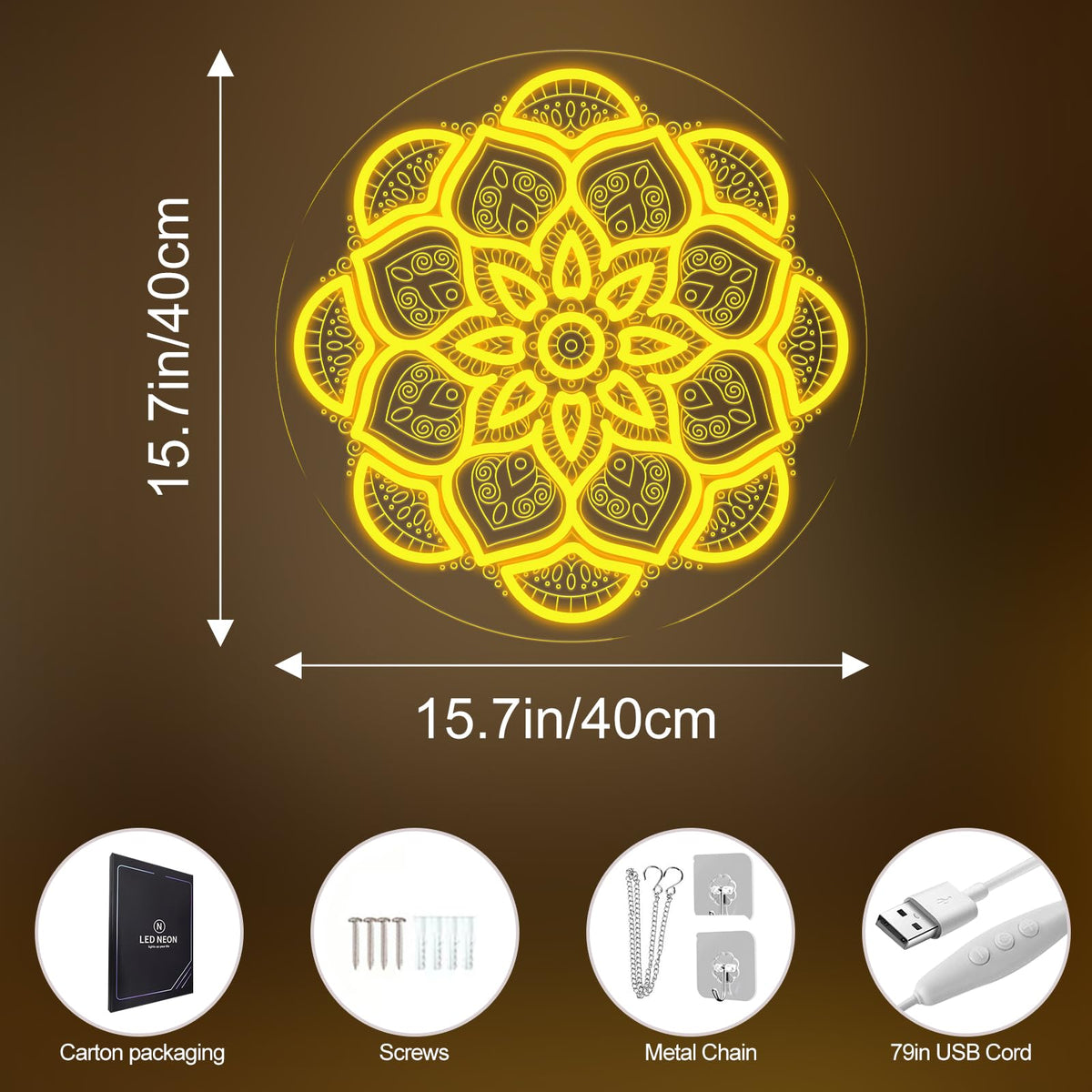 Mandala Neon Sign (Mandala-Golden Yellow)