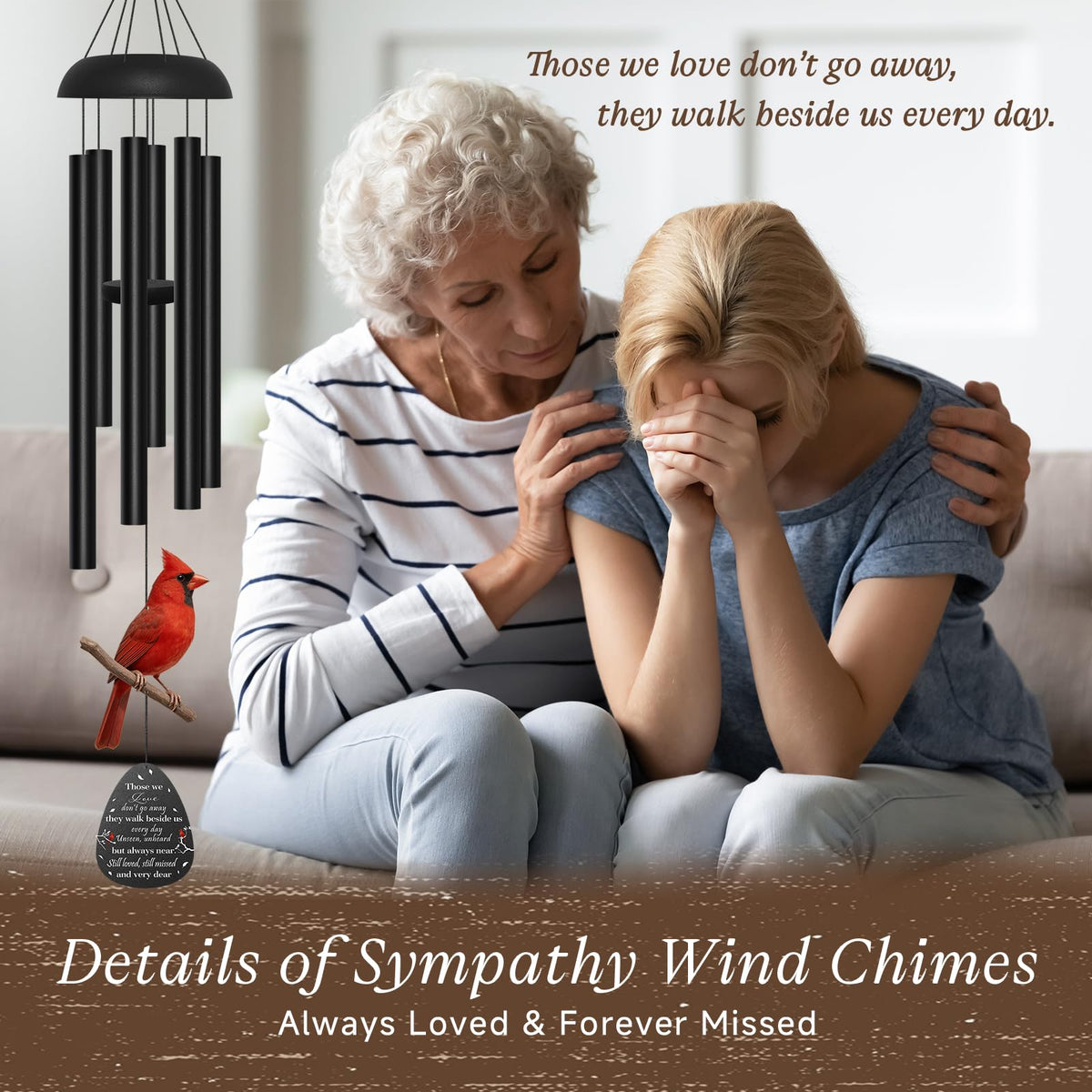 Cardinal Memorial Wind Chimes for Loss of a Loved One (Cardinal & Black Tubes)