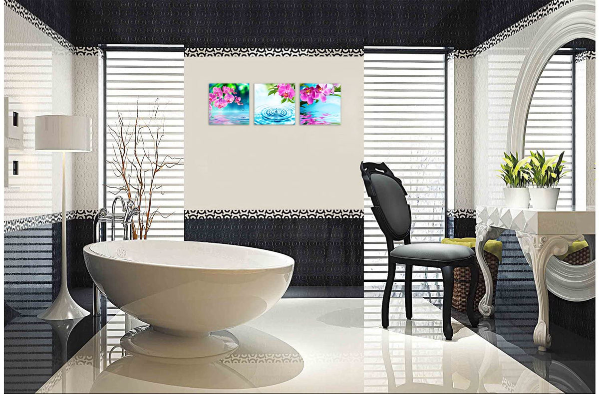 3 Panels Wall Art Spa Still Life Orchid in Water Zen Picture Print on Canvas Wall Art Zen Spa Decor for Home Decoration Wall Decoration Stretched and Framed Ready to Hang Each Panel 20x20inch (20x20inchx3 / Orchid in Water)