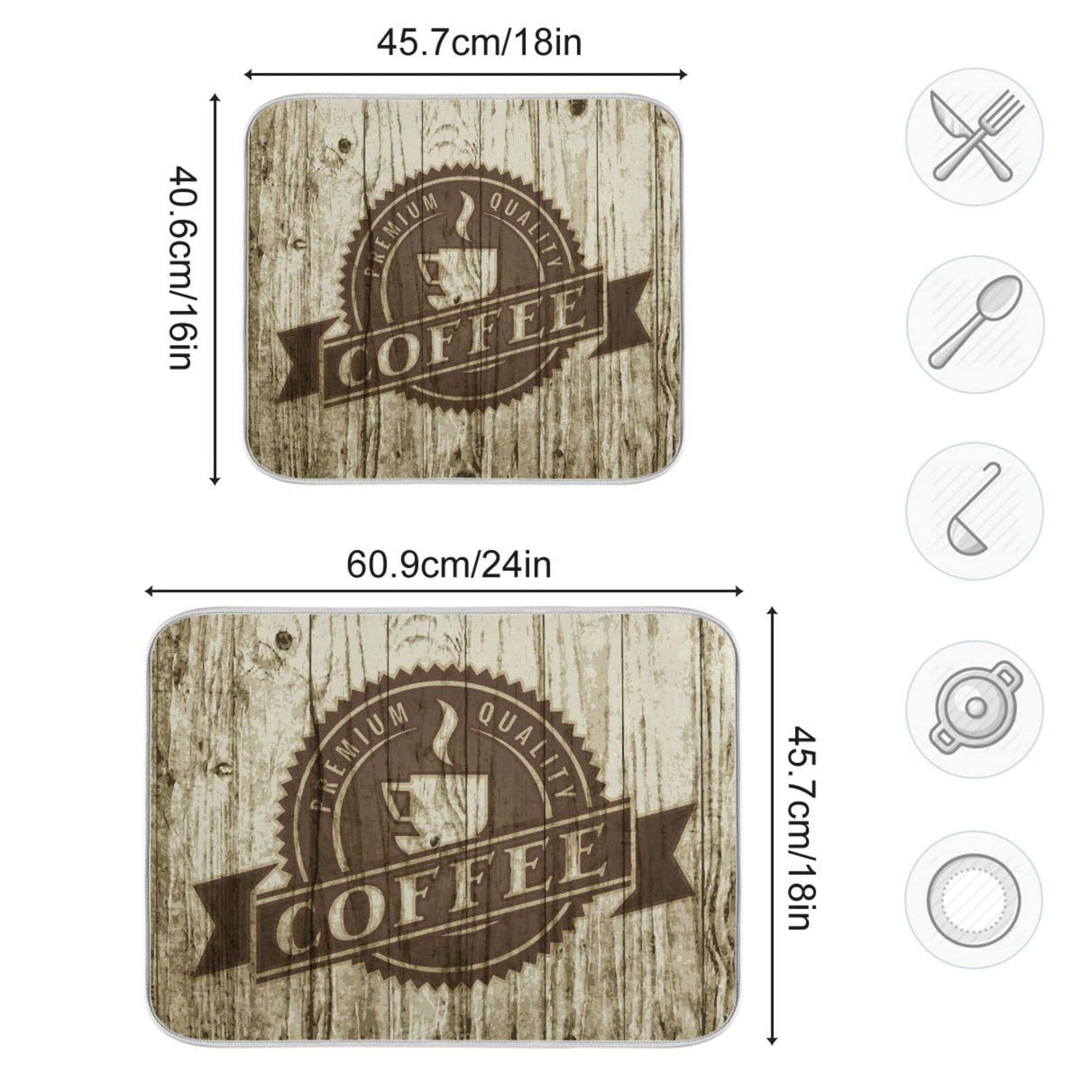 Super Absorbent Dish Drying Mat (Retro Coffee Old Beans Vintage Wood / 18" x 24")