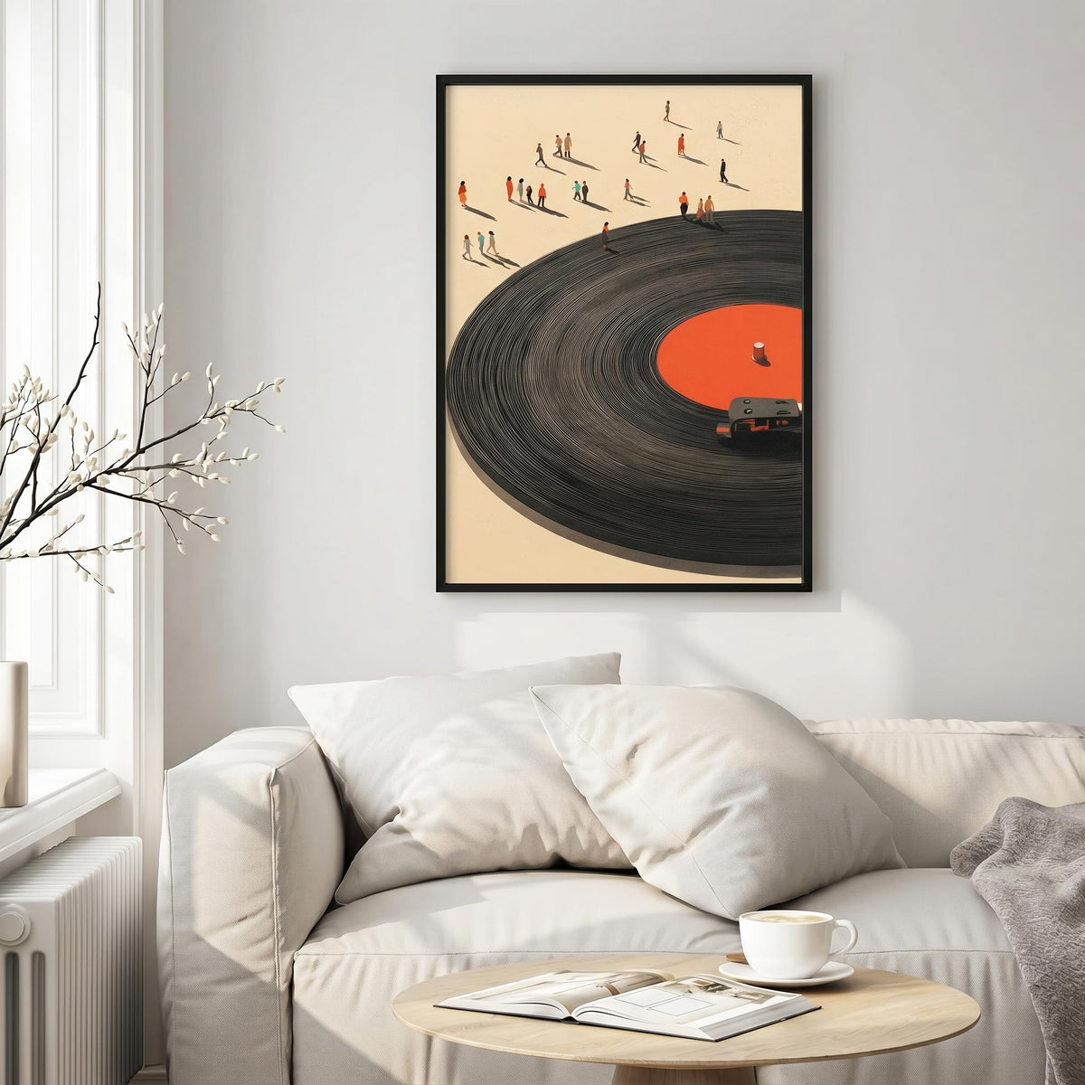 Black Framed Vinyl Record Canvas Wall Art Vintage Music Poster Print (Vintage Vinyl Record / 16"L x 12"W)
