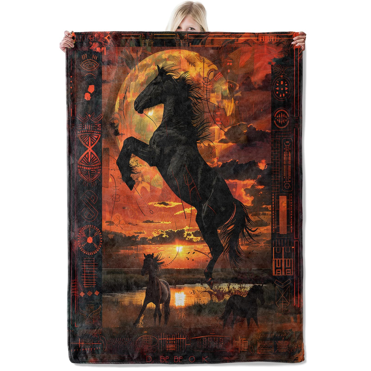 Sunset Horse Flannel Blanket 50x60in (50x60 Inch / Horse)