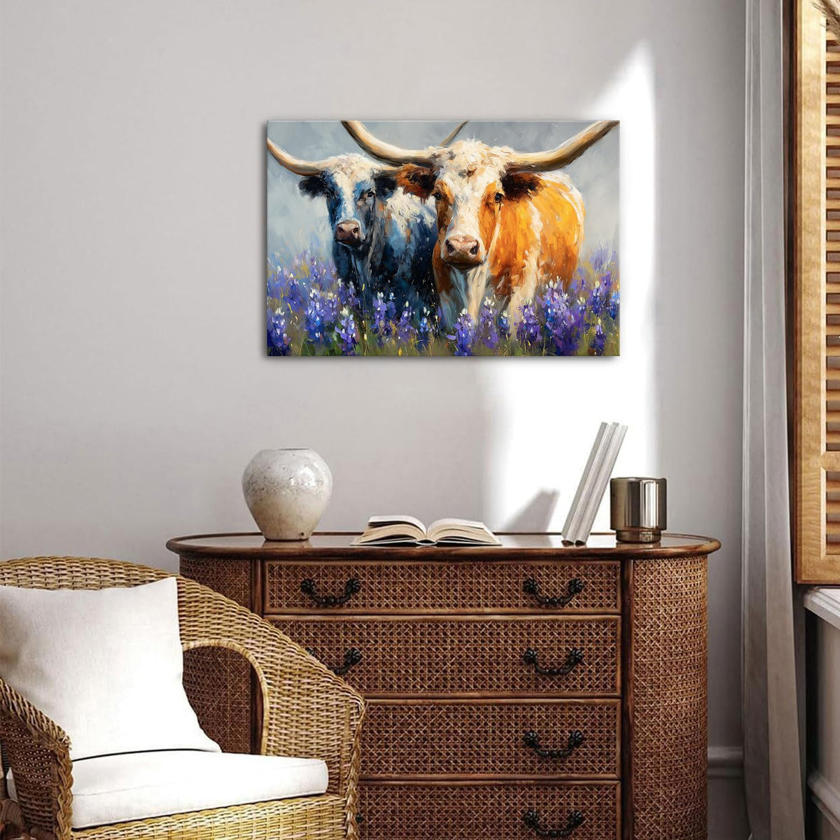 Highland Cow Canvas Wall Art for Living Room Bathroom (24"L x 16"W / HighlandCow2)