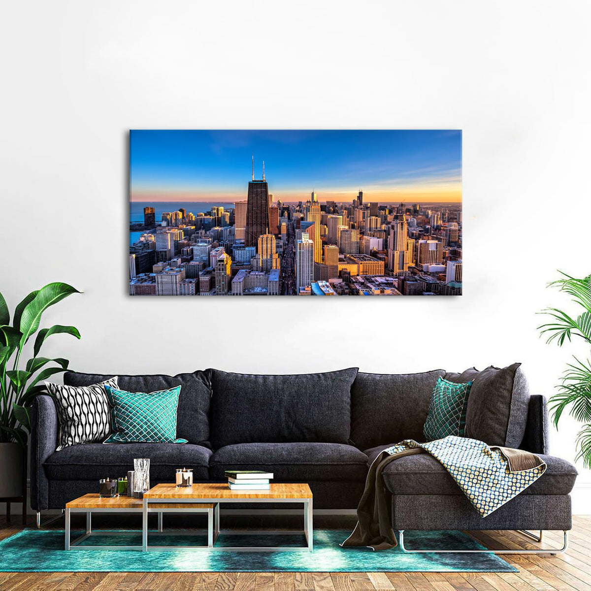 Chicago Skyline Wall Art Chicago City Wall Decor Night Cityscape Canvas Prints Pictures City Skyscraper Painting Poster Modern Artwork for Kitchen Bedroom Living Room Home Decoration 24x48” (48"L x 24"W / Chicago)