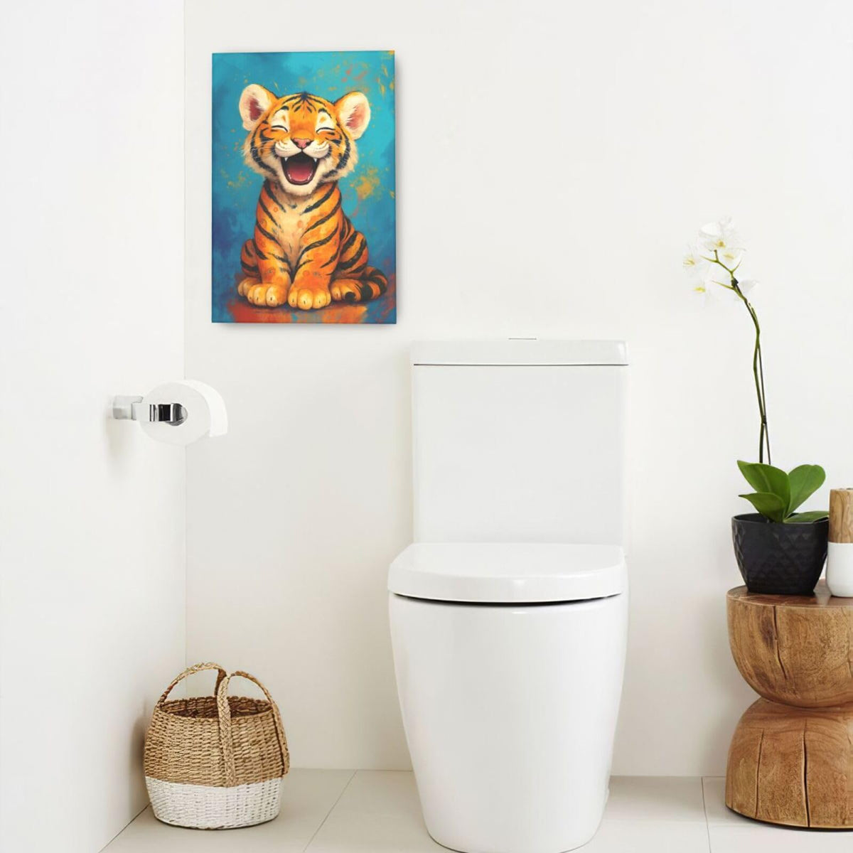 Banksy Tiger Nursery Wall Art For Kids Cute Animal Bathroom Canvas Wall Decor Cartoon Pictures Paintings Prints Artwork Framed Decorations For Girls Boys Children's Room Bedroom Living Room Gifts 16" x 24" (Tiger / 24"L x 16"W)