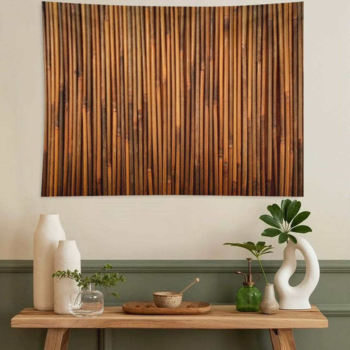 Bamboo Print Tapestry Wall Hanging Brown Bamboo Stems and Leaves Oriental Nature Wood Theme Tapestries Home Decor for Living Room Bedroom Apartment Farmhouse Dorm 40"x60" (40"L x 60"W / Bamboo-5)