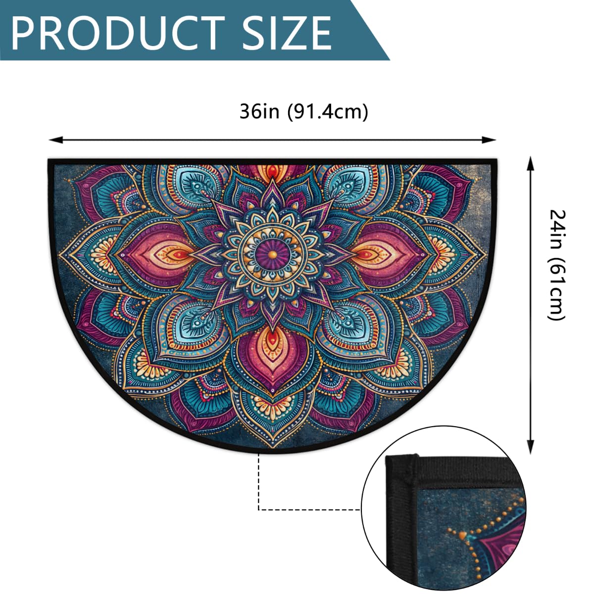Mandala Half Round Door Mat Semi Moon Rug Fireplace Carpet Area Rugs (Z:color:67)