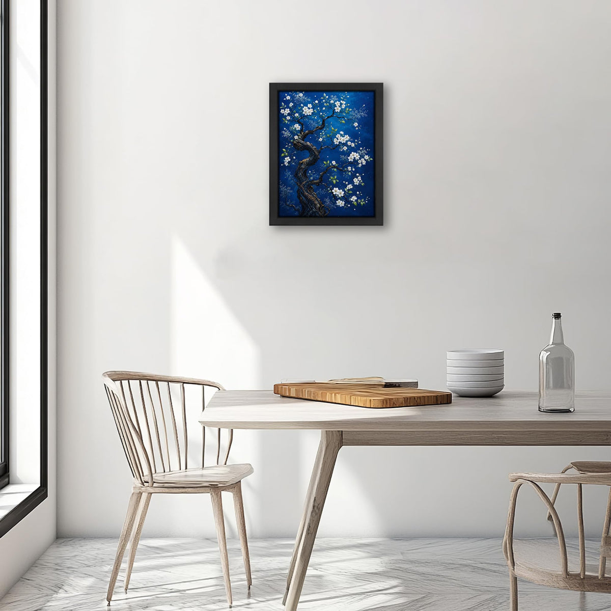 White Blue Blossom Tree Decor Wall Art (Wall Art Framed 56 / 20"L x 16"W)