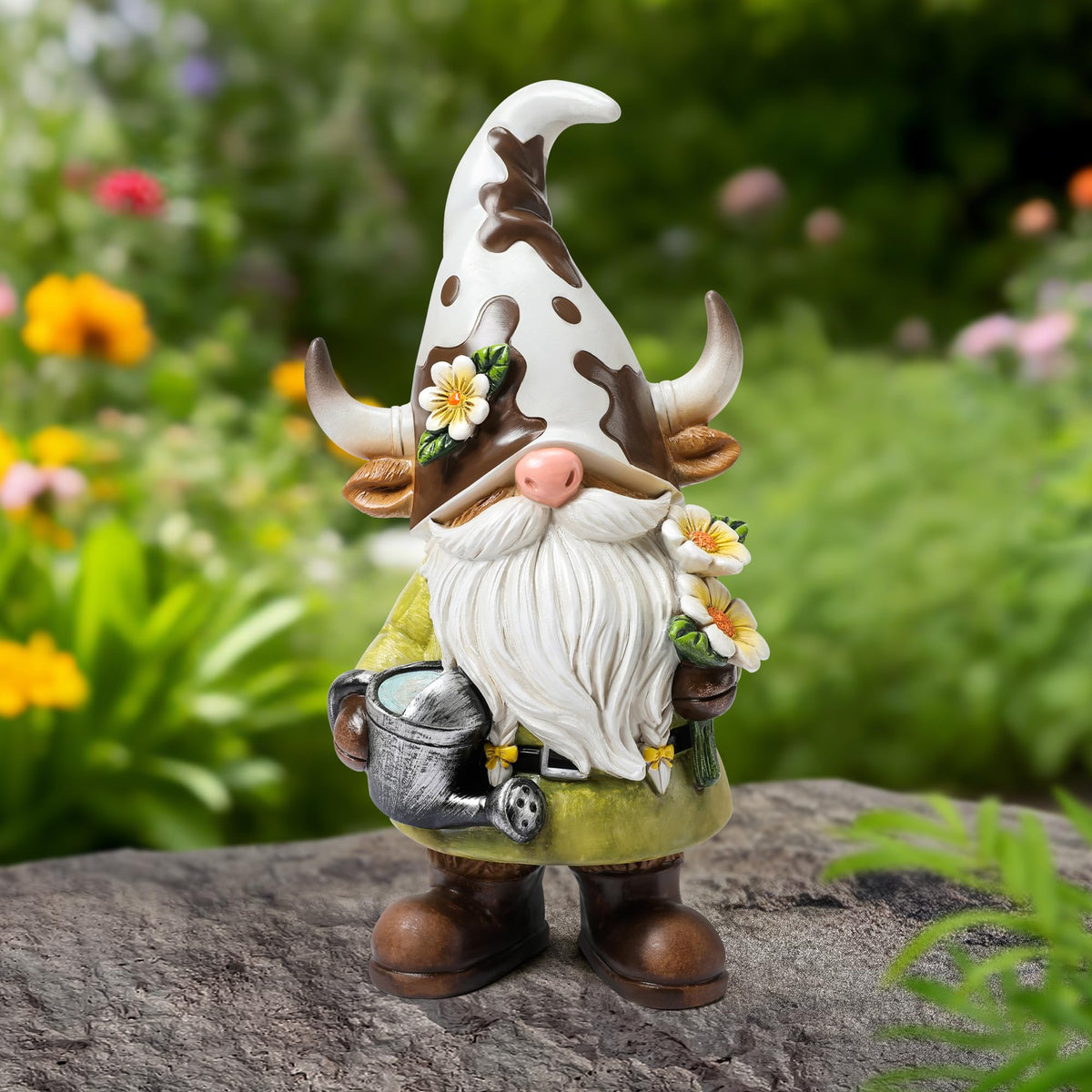 Garden Gnomes Statue Farm Cow Gnome Figurine (Green)