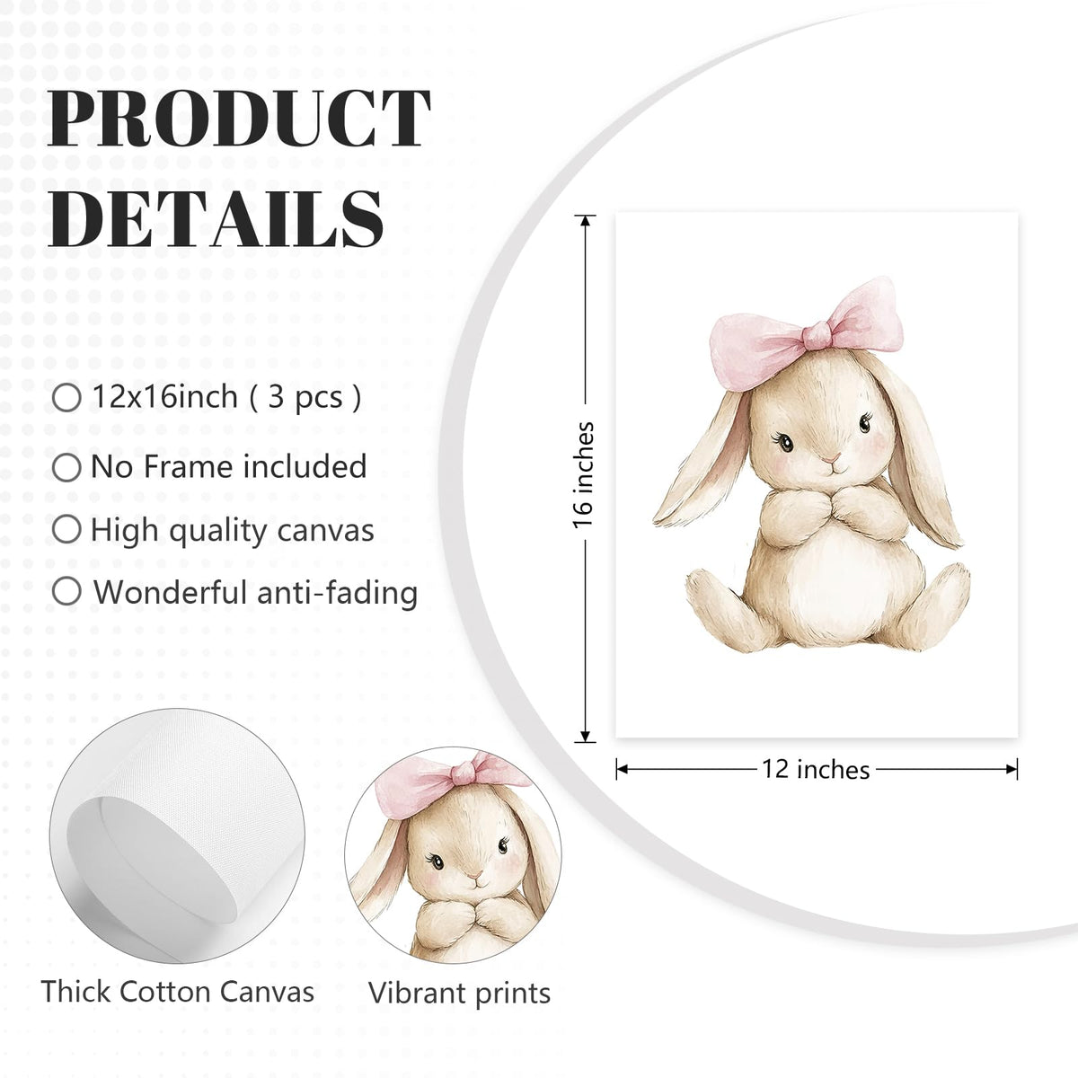 Nursery Bunny Wall Art Decor Bunny Prints Baby Girl Room Canvas Wall Art Decor Pink Baby Girl Nursery Painting Woodland Rabbit Spring Artwork Poster for Bedroom 12x16x3 Inch Unframed (12x16 Inch Unframed / Cute Rabbit Prints)