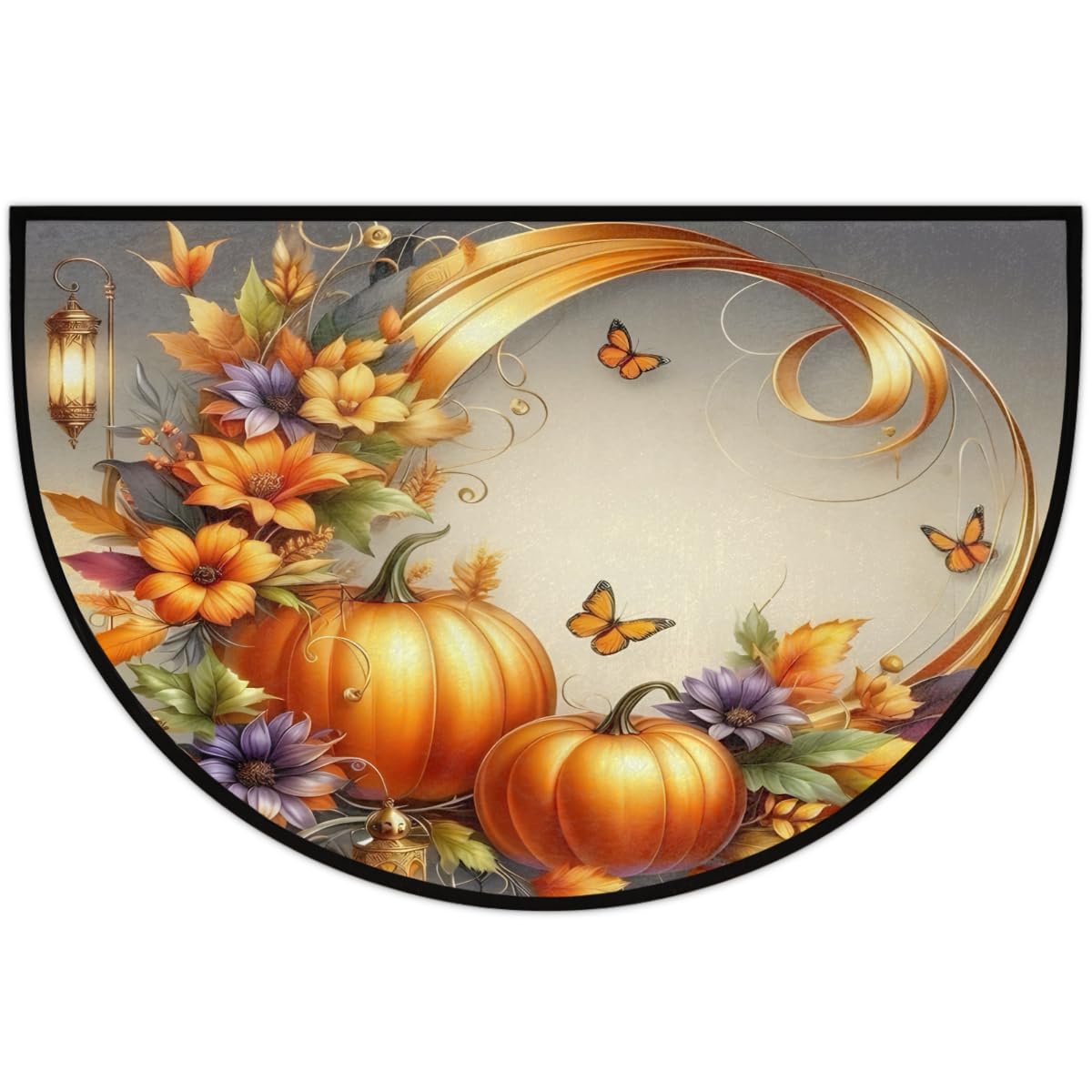 Half Round Door Mat Autumn Butterfly Flower Pumpkin Non (E 05)