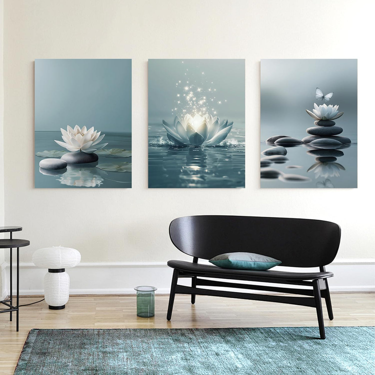 Wrapped Canvas Lotus Flower Zen Stones Wall Art Set of 3 (Zen / 24"L x 16"W)