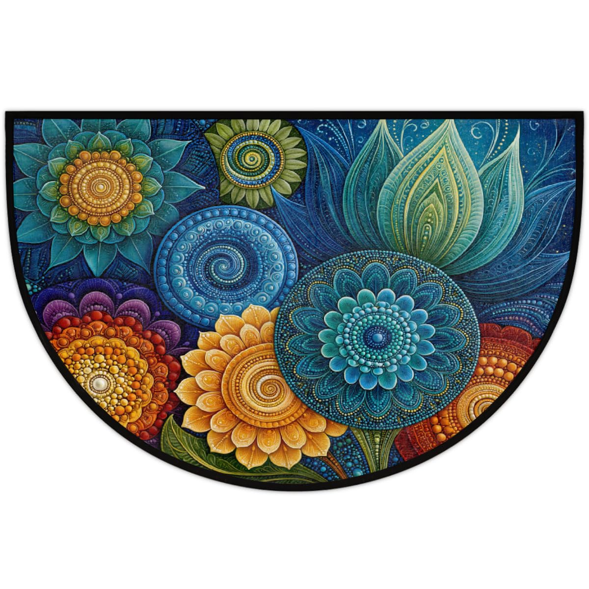 Mandala Half Round Doormat Semi Circle Rug Non Slip Half Moon Rug (D:boho 01)