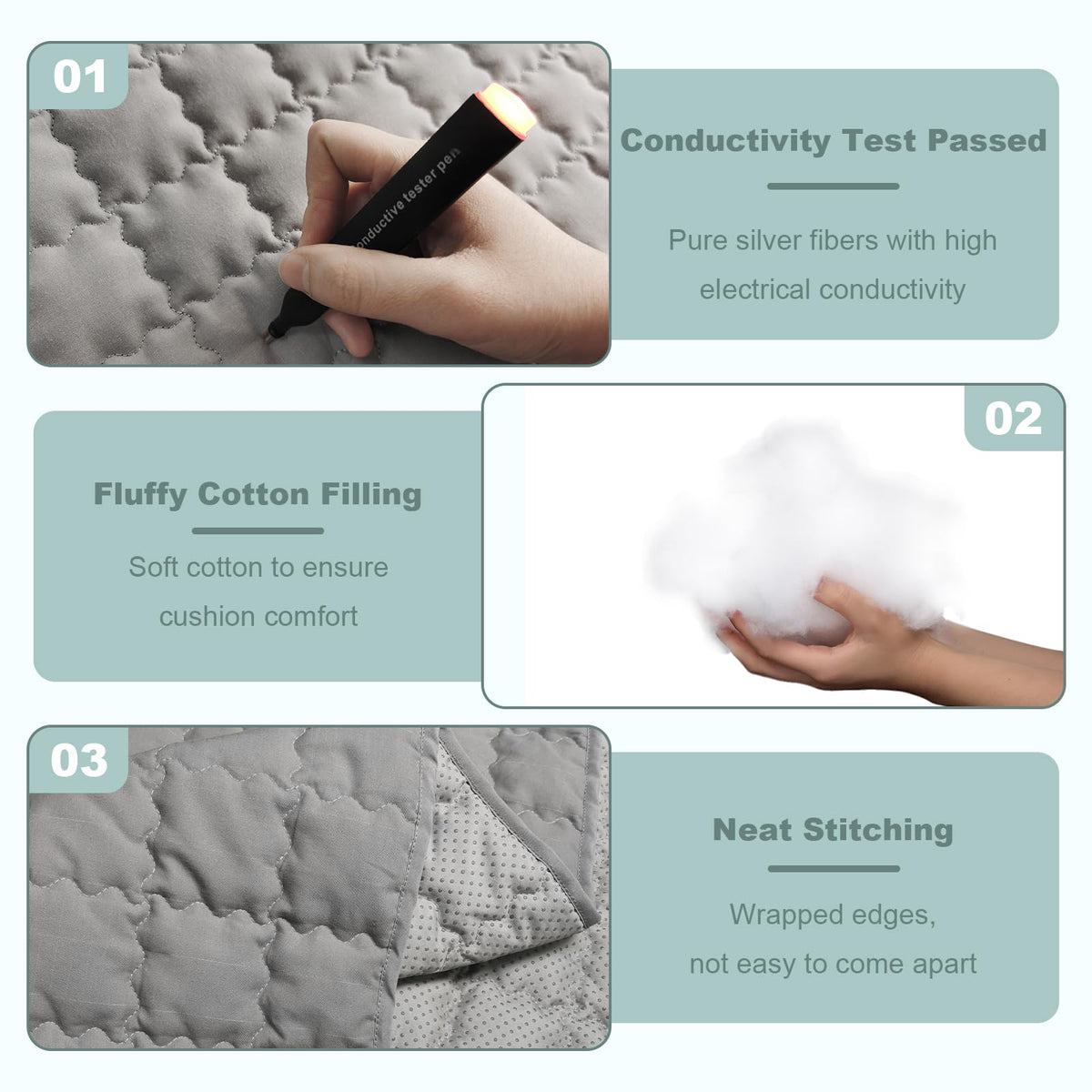 Grounding Mat Cotton Grounded Pad Silver Fiber Earth Connected Mat for Bed (24x36 Inch / Grey)